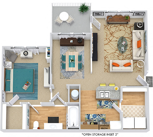 Floor plan for 1 bed, 1 bath, 794 sqft
